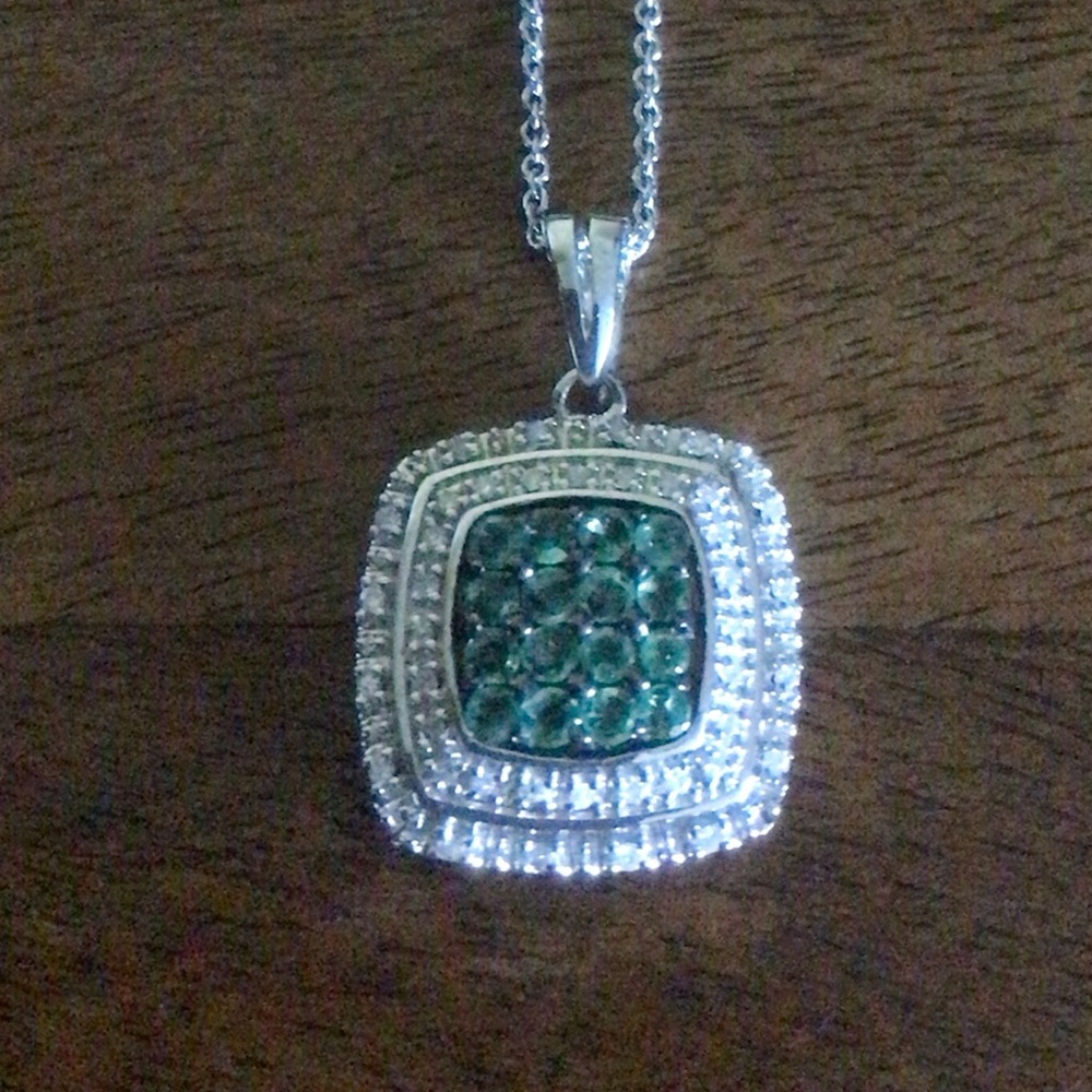 Sterling Silver Zambian Emerald & Diamond Necklace